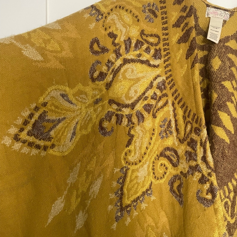 Free People Mustard and Brown Knit Poncho - Picture 4 of 5